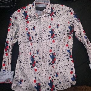 paint splattered button up